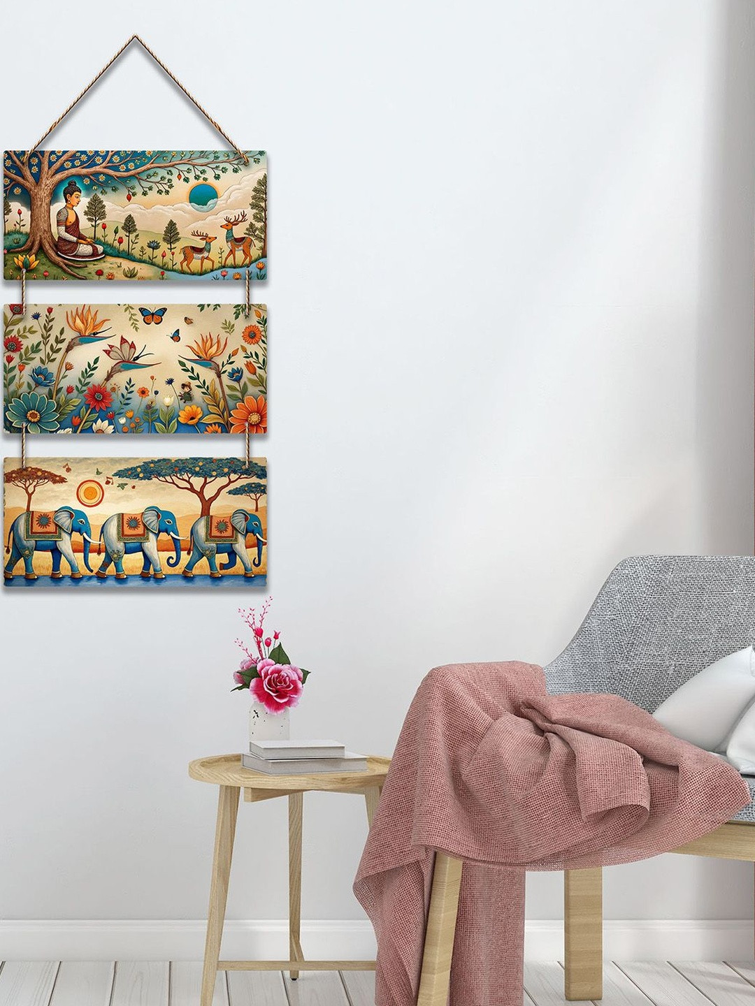 ArtVibes Beige & Blue Tranquility Of Buddha & Nature Wooden Wall Decor