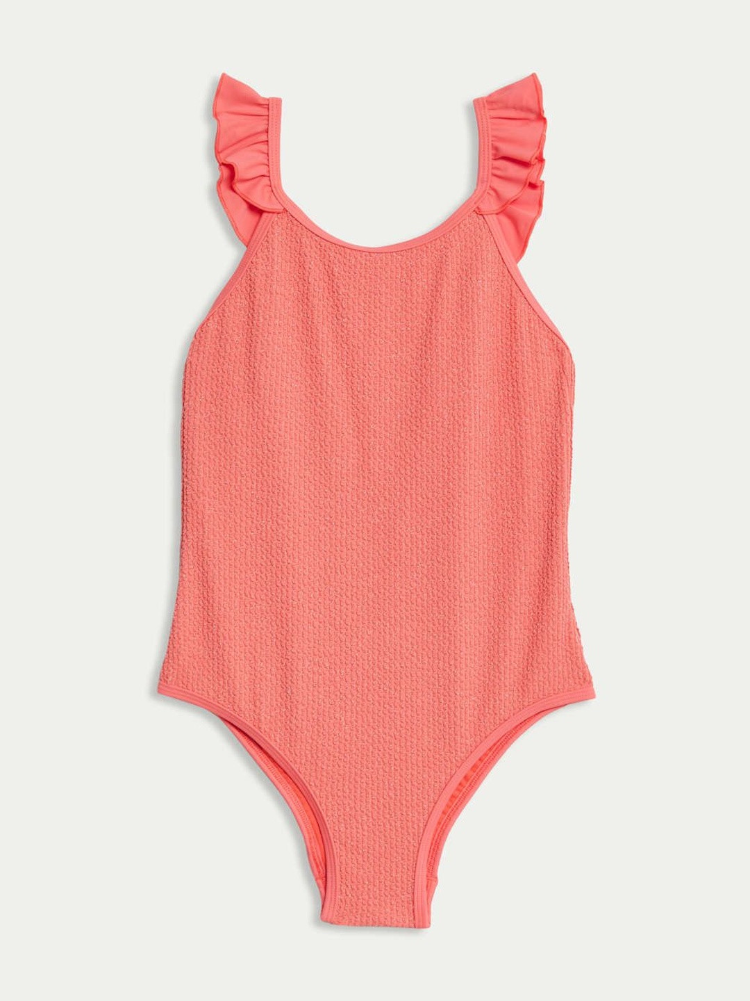 Marks & Spencer Girls Glitter Textured Round Neck Frilled Bodysuit