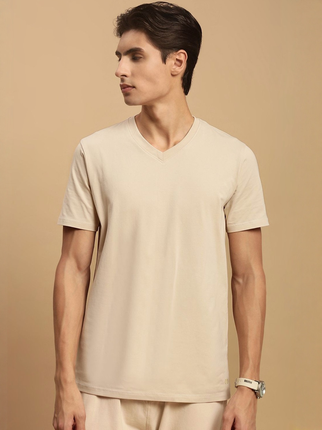 Ecolore Men Slim Fit V-Neck Short Sleeves Cotton T-shirt