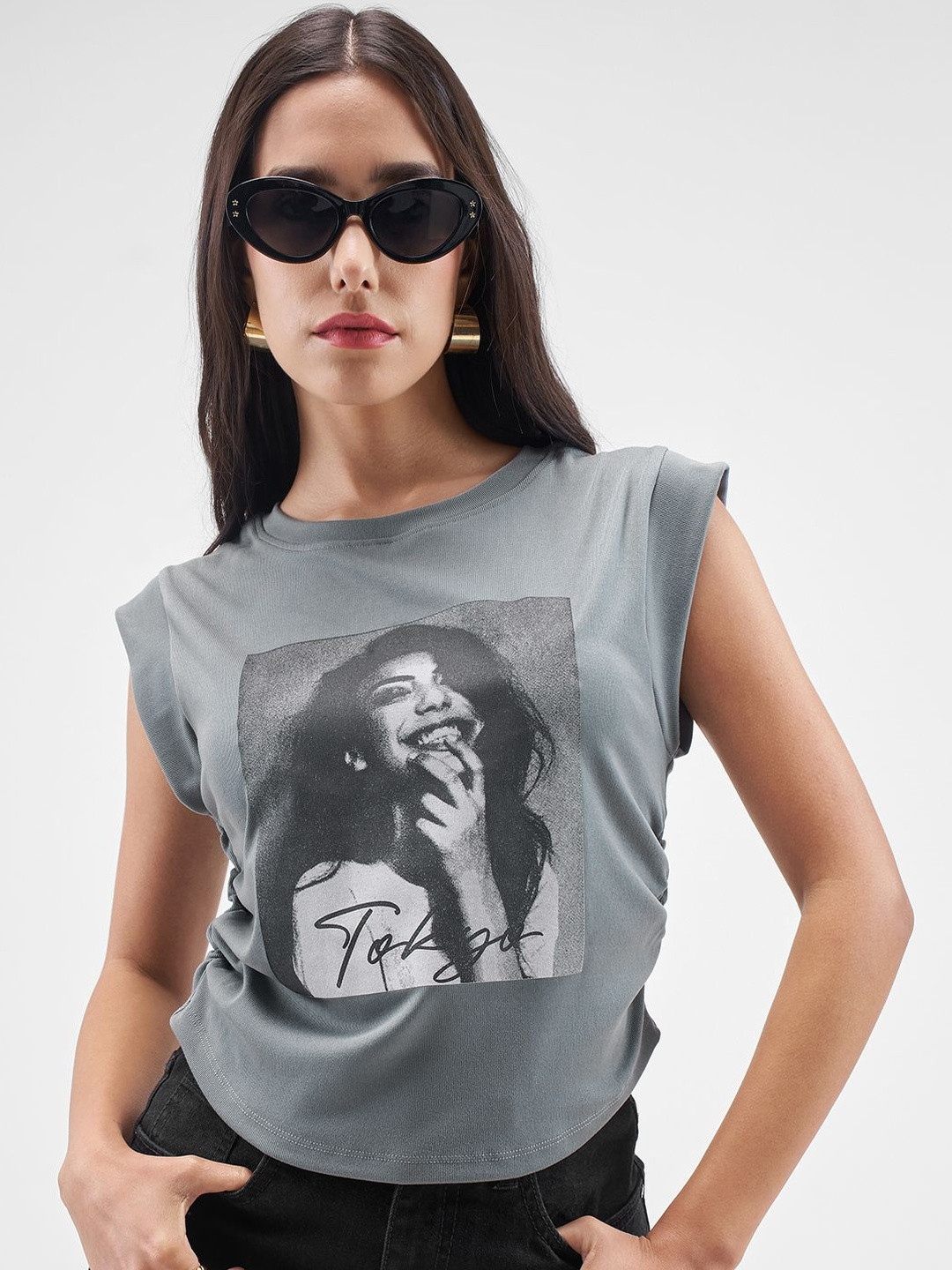 Street By Tokyo Talkies Photographic Printed Cap Sleeves Crop T-Shirt