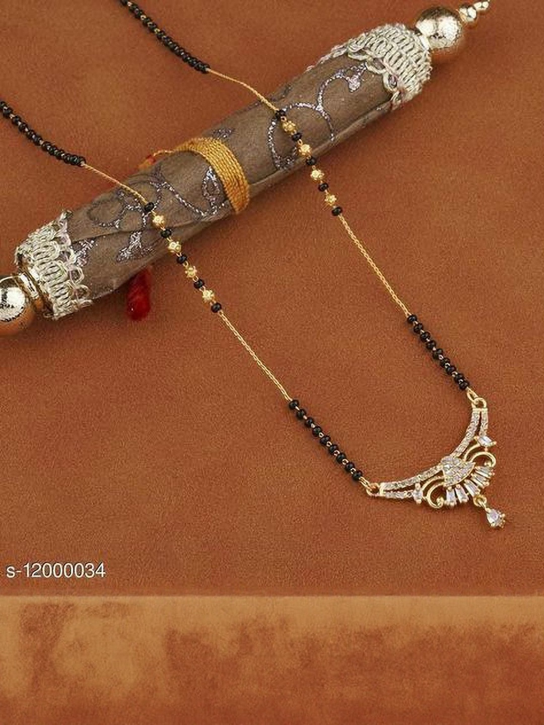 Laksh Enterprise Gold-Plated Stone-Studded & Beaded Dual-Stranded Mangalsutra
