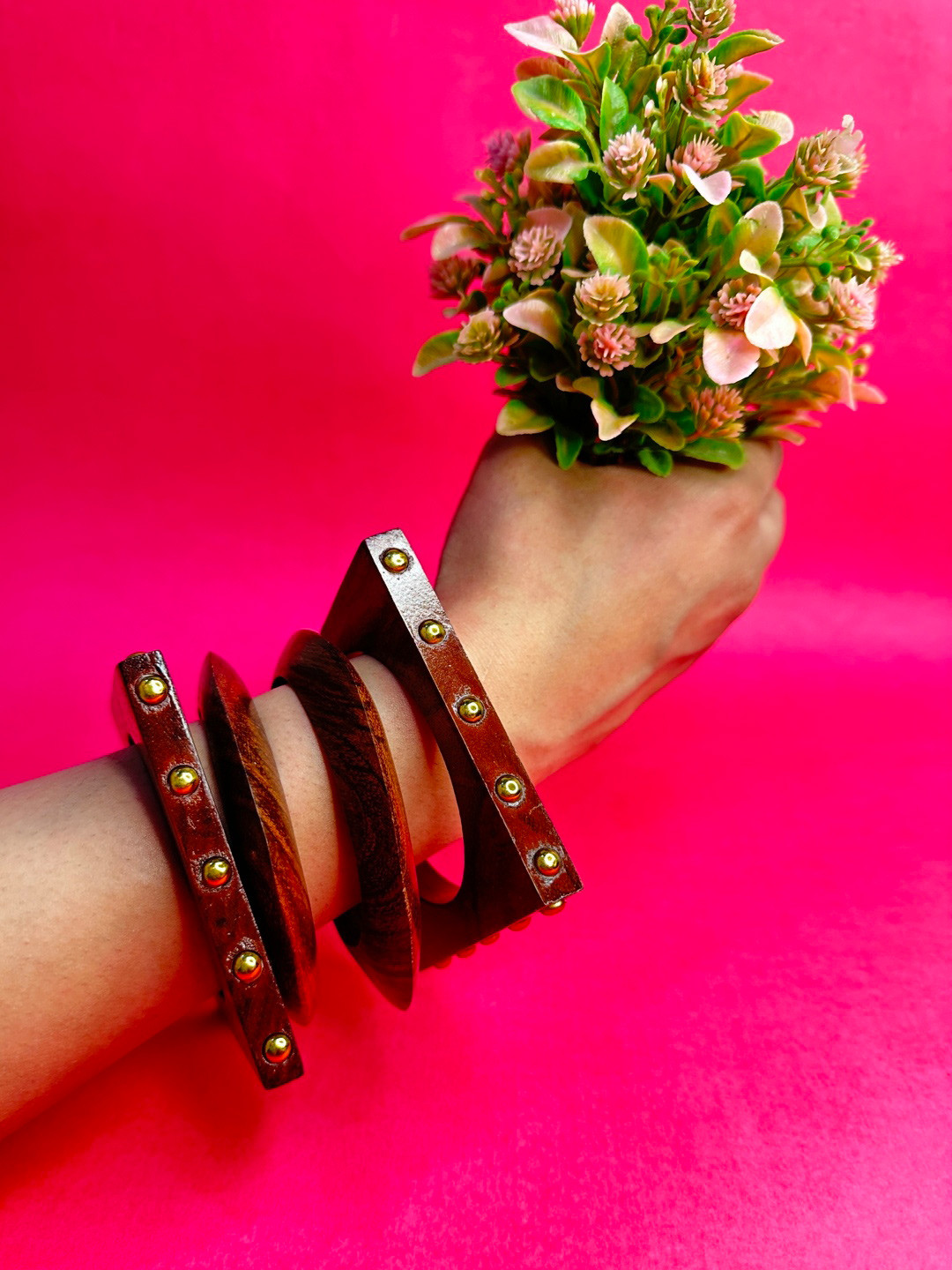 TAG 7 Women Wooden Triangular & Square Bangles Set