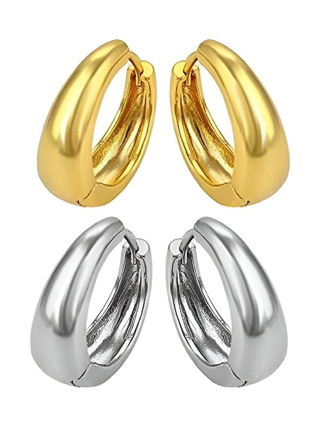 JaiShree Jewels Men Set Of 2 Gold-Plated Geometric Hoop Earrings
