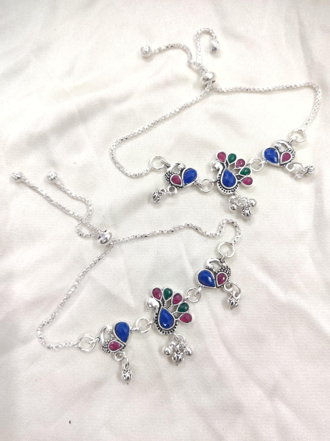 Lovemi Movements Set Of 2 Silver-Plated Artificial Stones Anklets