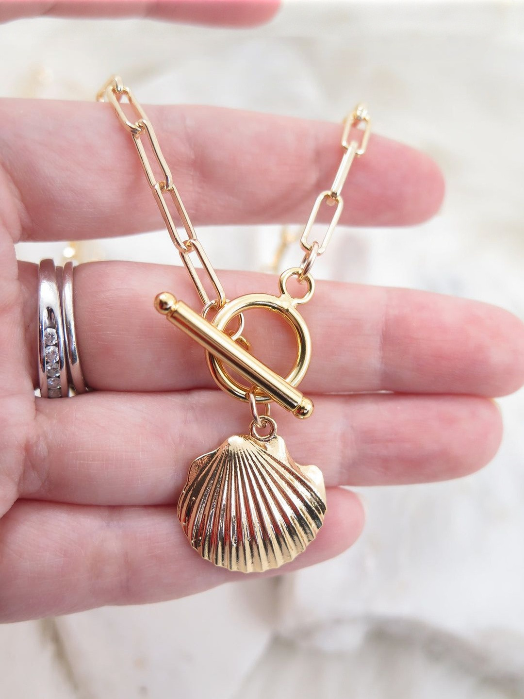 October 22 Stainless Steel 18K Gold-Plated Ocean Whisper Pendant With Chain