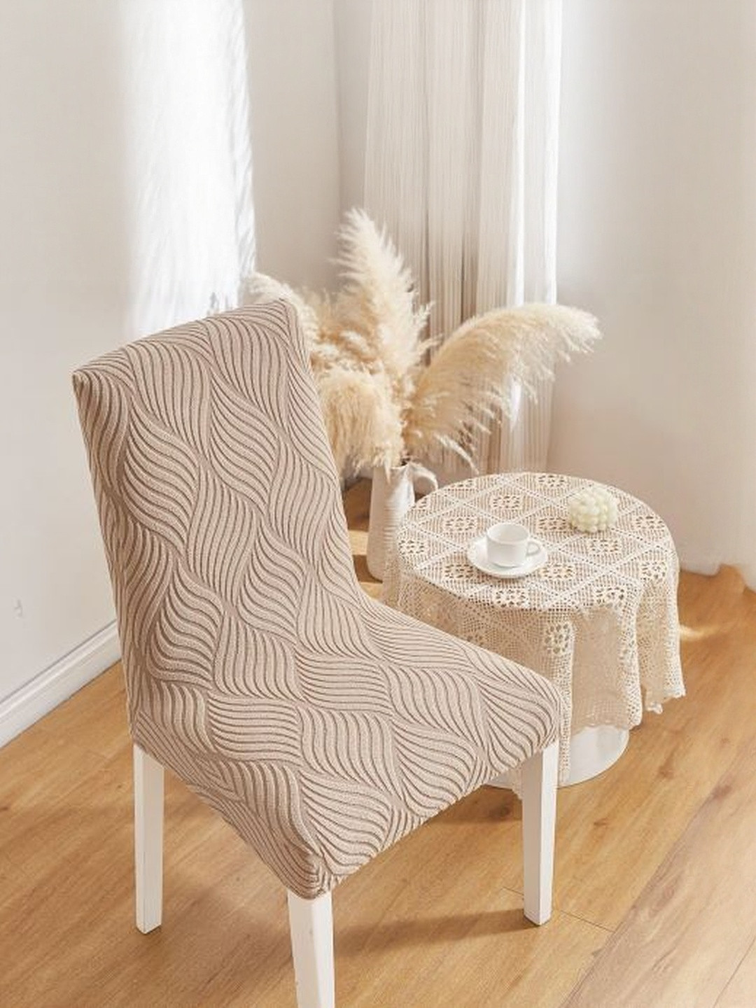 HomeCloud Set Of 2 Leaf Textured Wrinkle Resistant Chair Covers