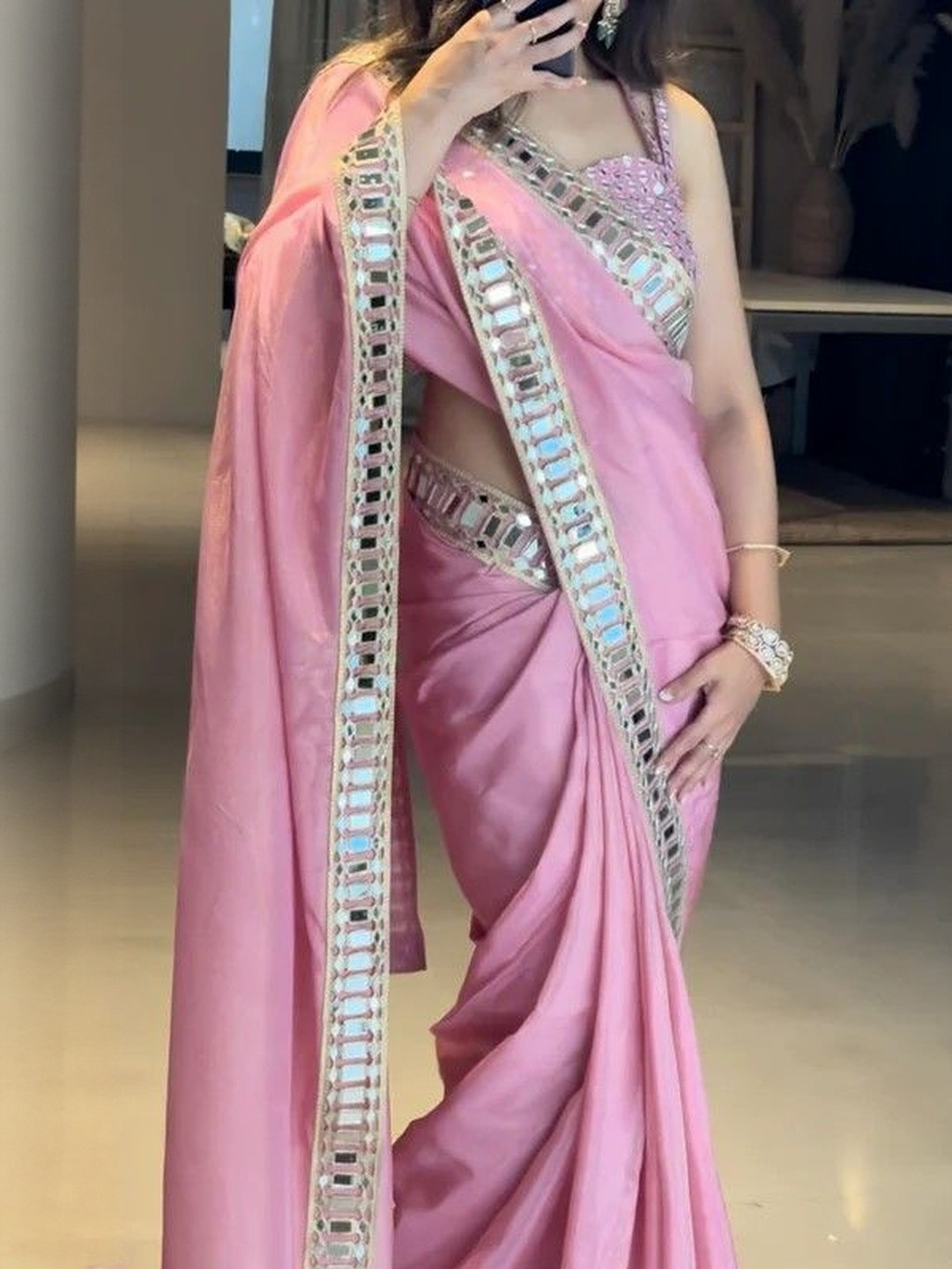 JENA FASHION Mirror Work Silk Blend Designer Banarasi Saree