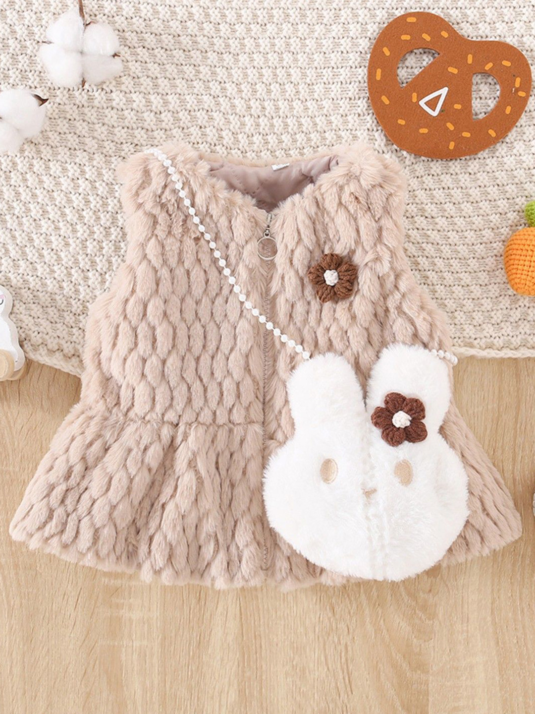 YK Girls Round Neck Midi A-Line Dress With Bunny Bag