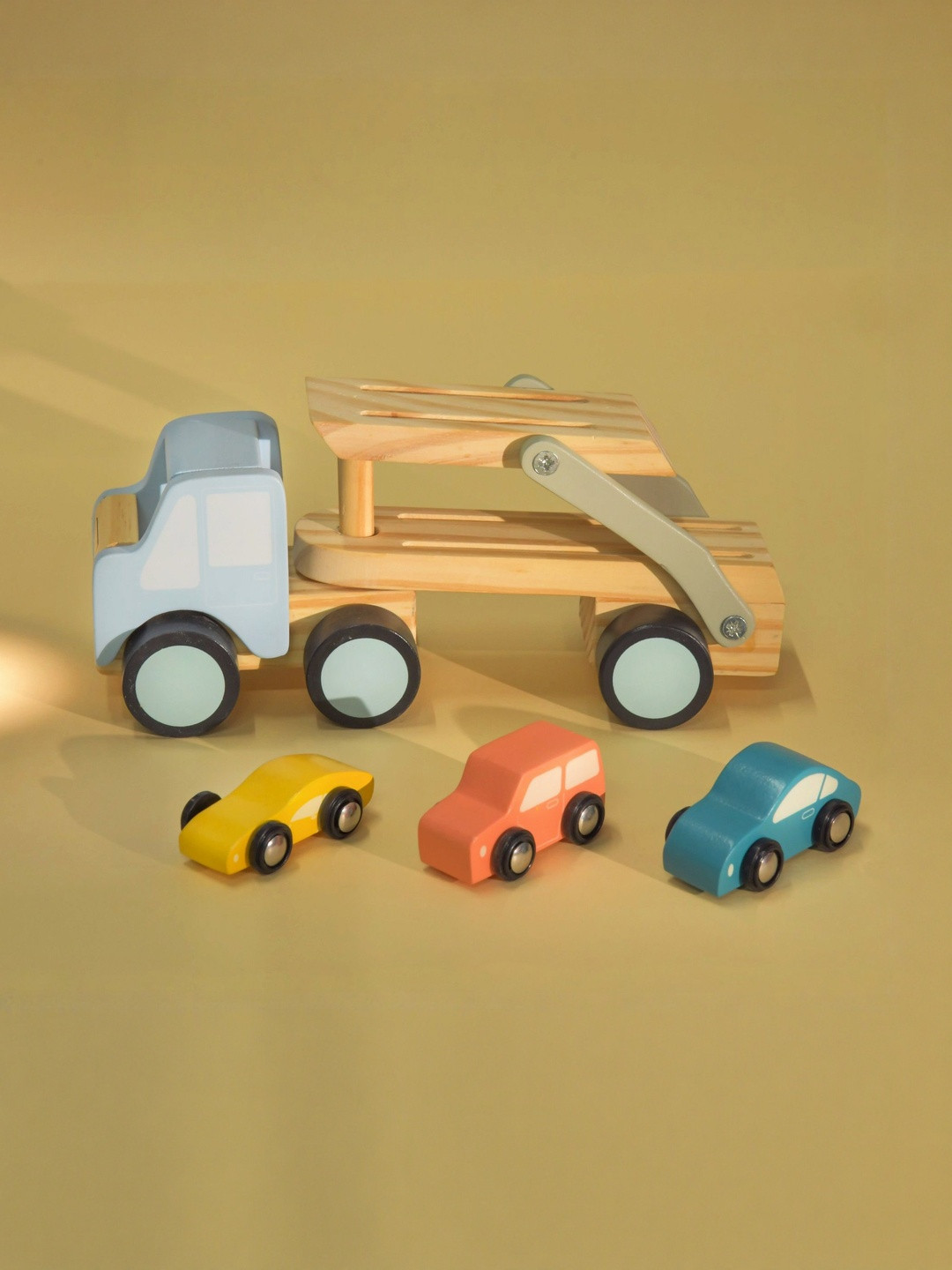 Playbox Multicolor Wooden Get Set Go Carrier Truck & Cars Wooden Toy Set