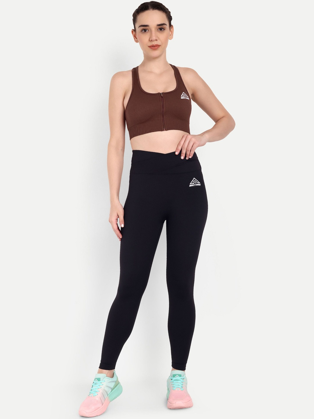 GRITPRO Women Full Coverage Non-Wired & Non Padded Zip and Cro Sports Bra