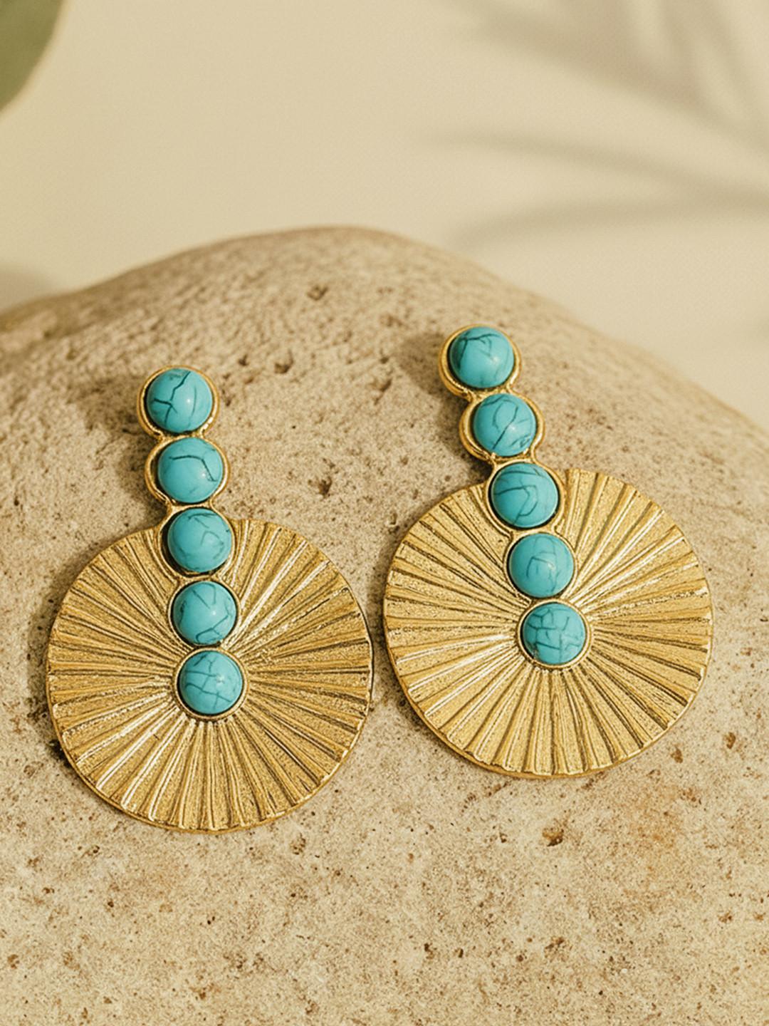 Bohey by KARATCART Gold-Plated Turquoise Studded Spherical Shaped Drop Earring