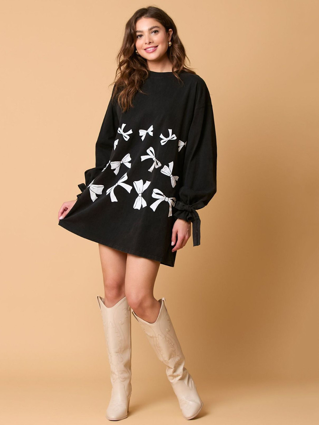 StyleCast Black Graphic Embellished A-Line Mini Dress