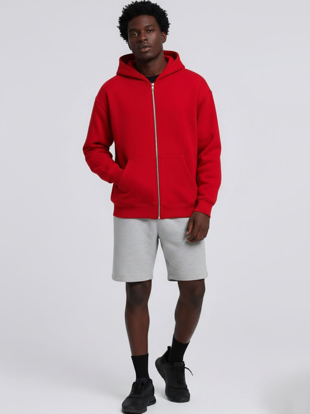 Besick Men Hooded Long Sleeves Cotton Zippers Front-Open Sweatshirt