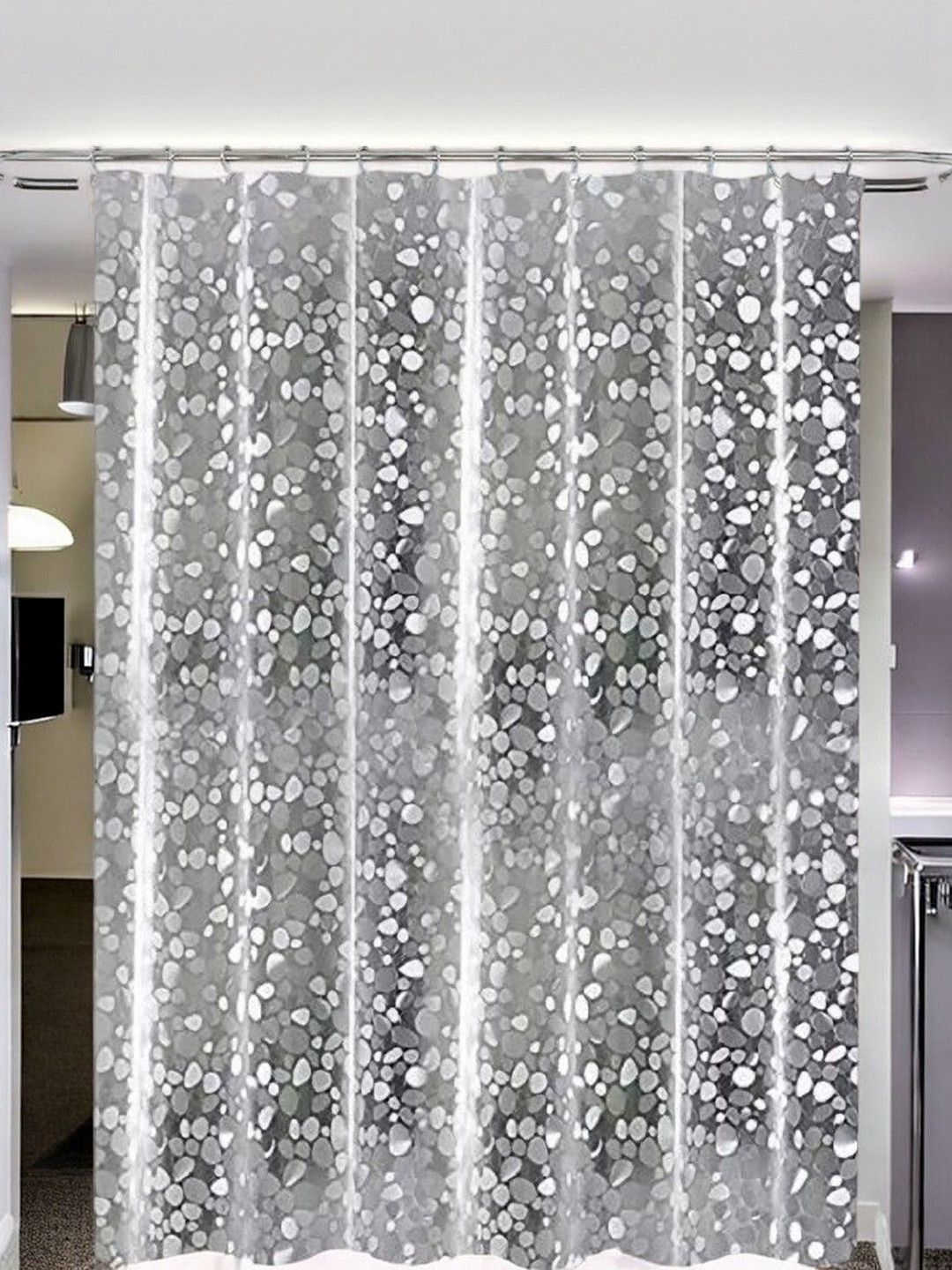HOME ARK Transparent & Grey Set of 2 Sheer Door Curtain
