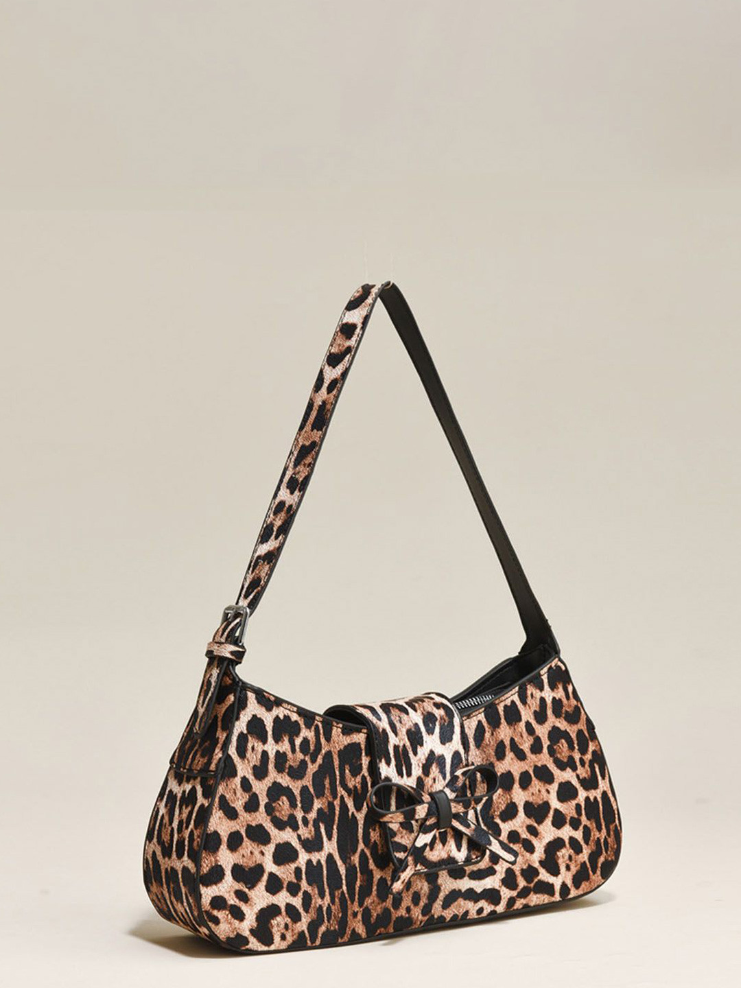 StyleCast Leopard Printed Structured Non-Detachable Sling Strap Hobo Bag