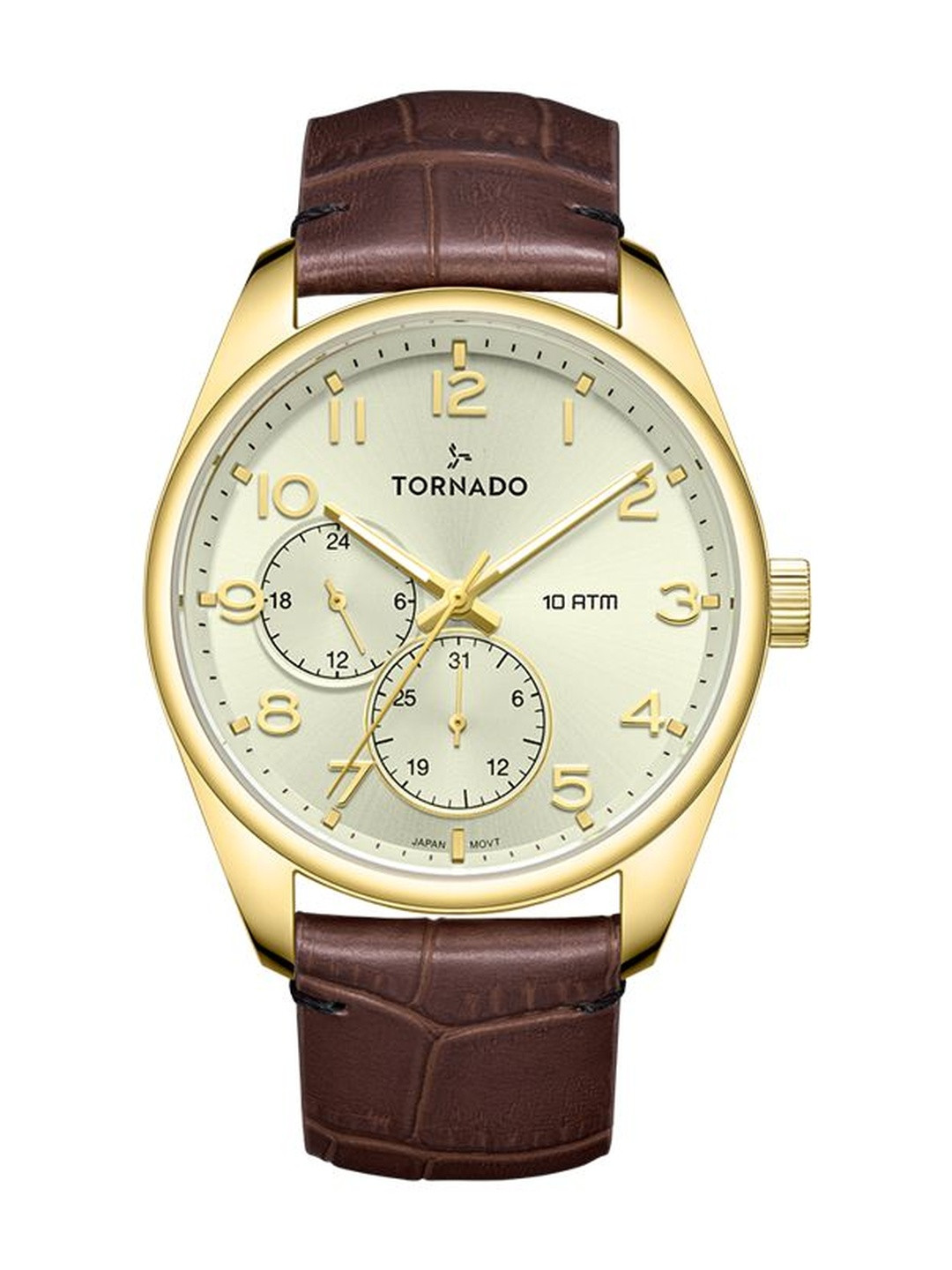 TORNADO Men Embellished Dial & Leather Straps Analogue Multi Function Watch T25102-GLDC