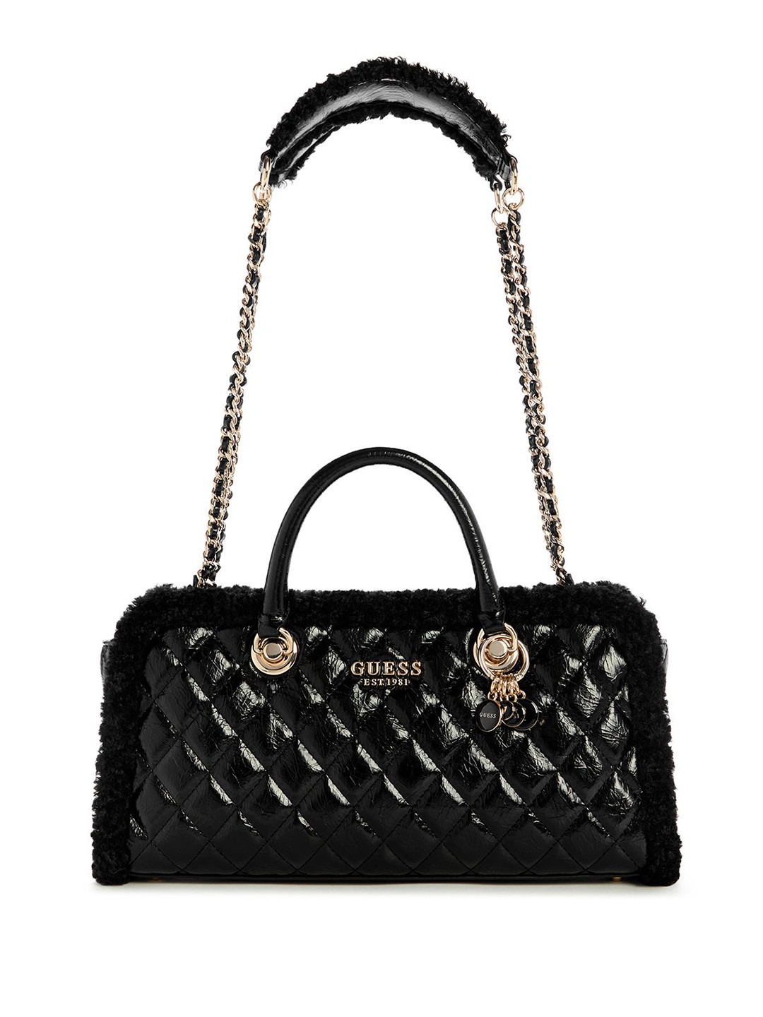 GUESS Women Cristi Convertible Textured Baguette Quilted Satchel Bag