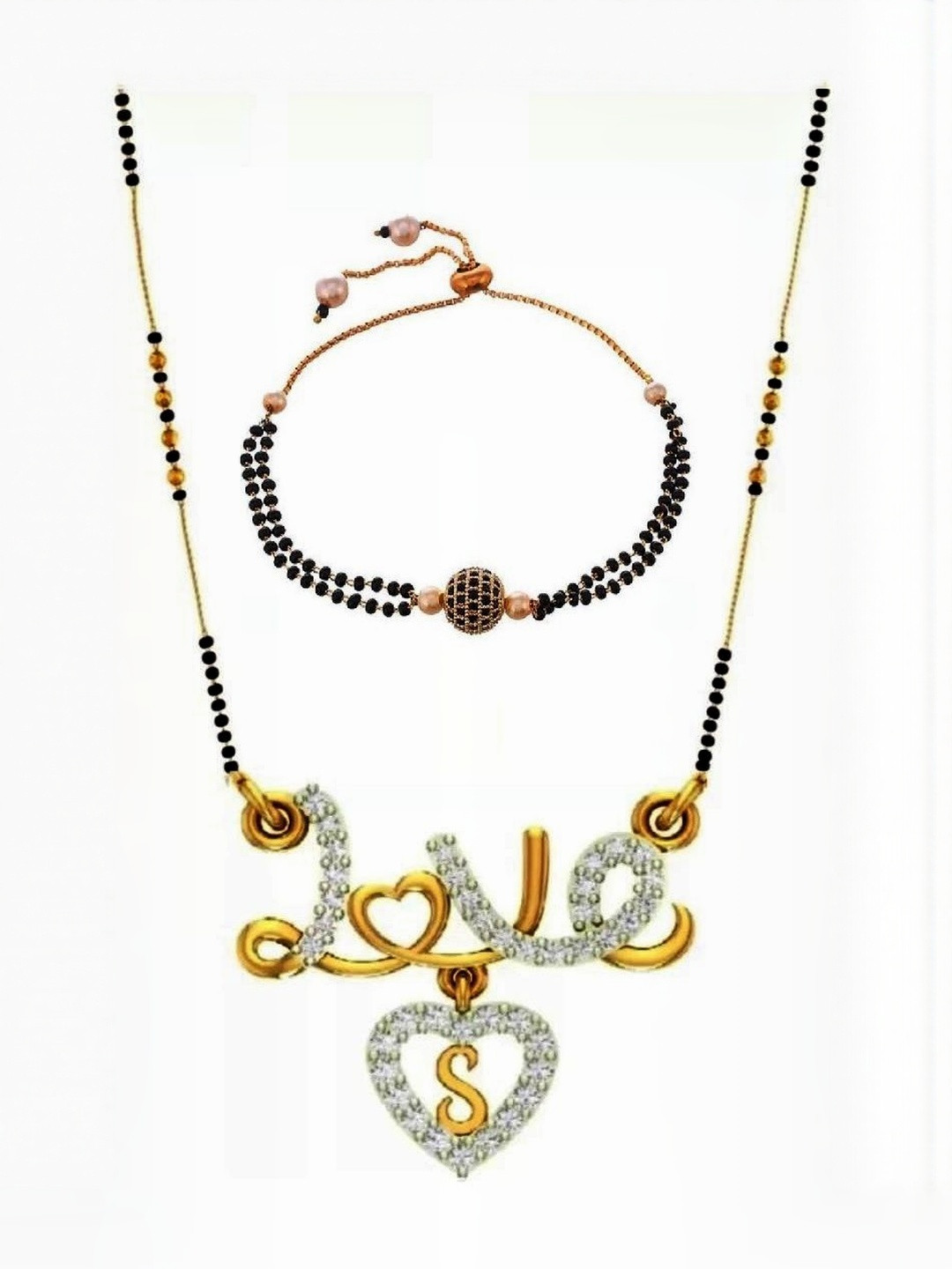 Laksh Enterprise Women Gold-Plated Artificial Stones and Beads Mangalsutra With Braclet