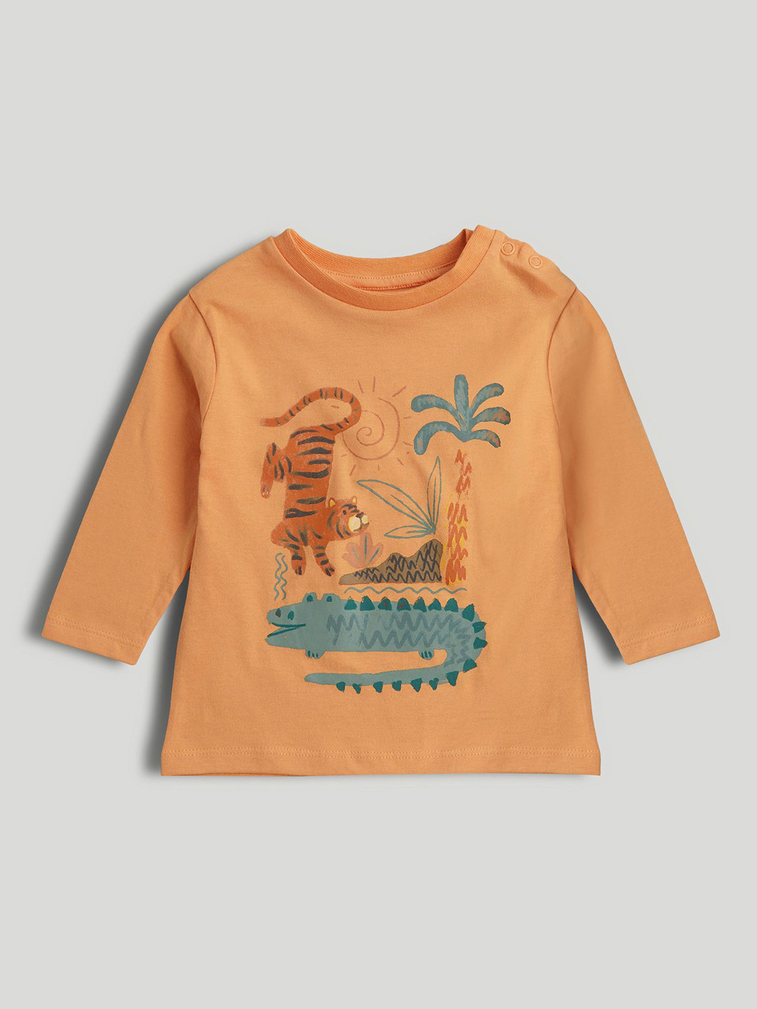 mothercare Boys Autumn Palms Printed Round Neck Long Sleeves Regular Fit T-shirt
