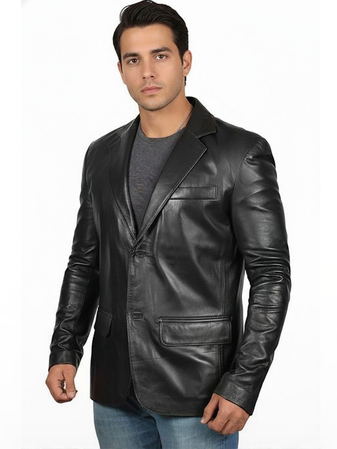 PRAMUKH Men Lapel Collar Solid Lightweight Leather Jacket