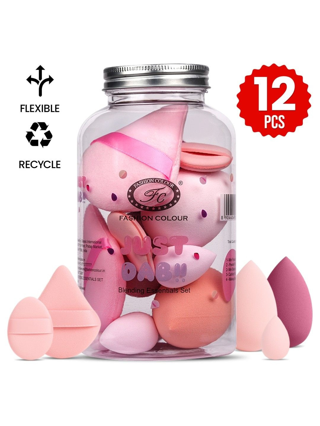 Fashion Colour Set Of 12 Just Dab Blending Makeup Sponge Puff Set With Jar - 04