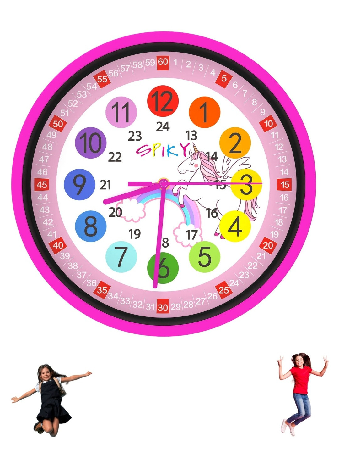 Spiky Kids Pink & White Printed Vintage Wall Clock