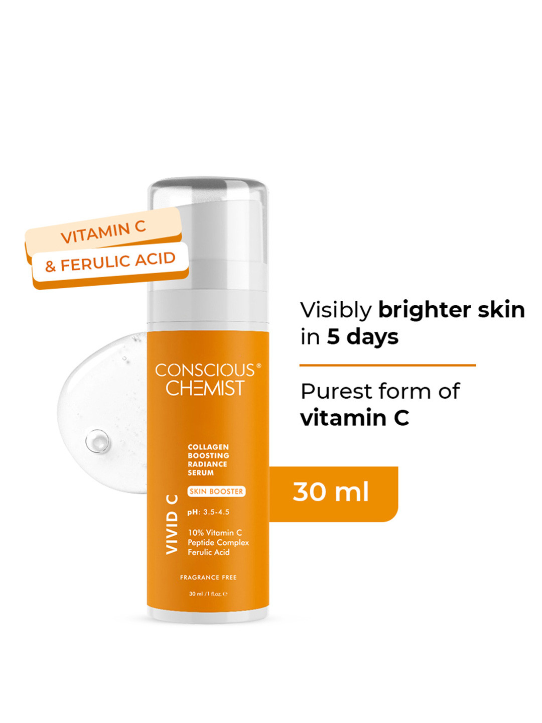 Conscious Chemist 10% Vitamin C Face Serum with Peptide Complex for Glowing Skin - 30ml