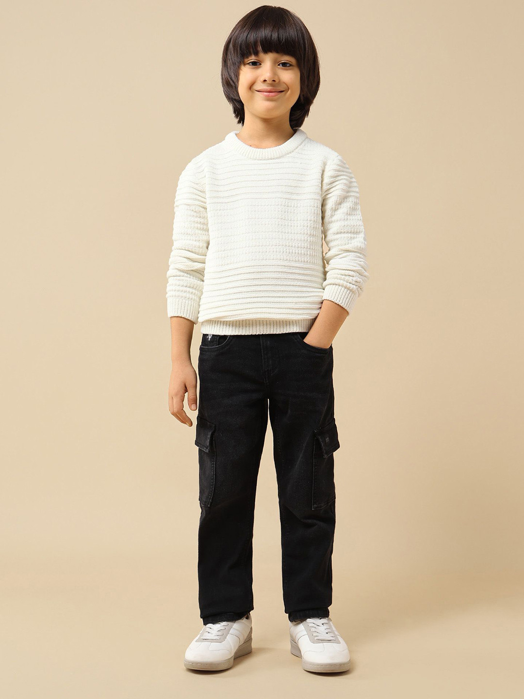 U.S. Polo Assn. Kids Mini Me Boys Textured Round Neck Long Sleeves Pullover