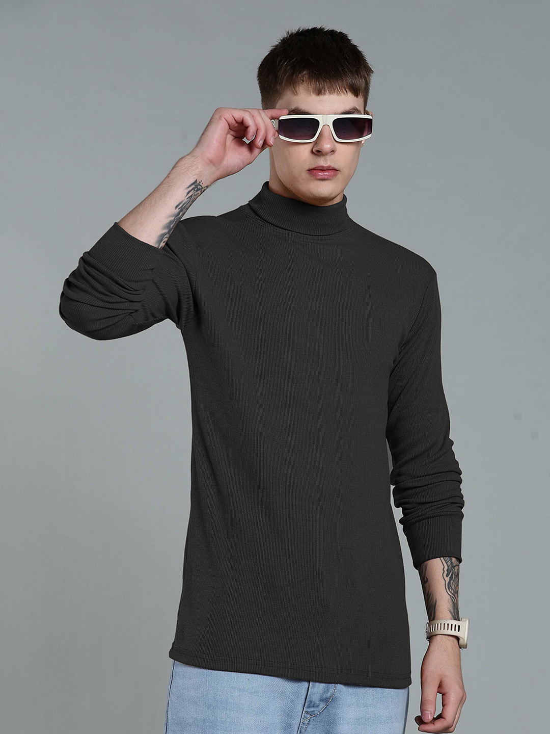 fashlook Men Ribbed High Neck Woollen Pullover Sweaters