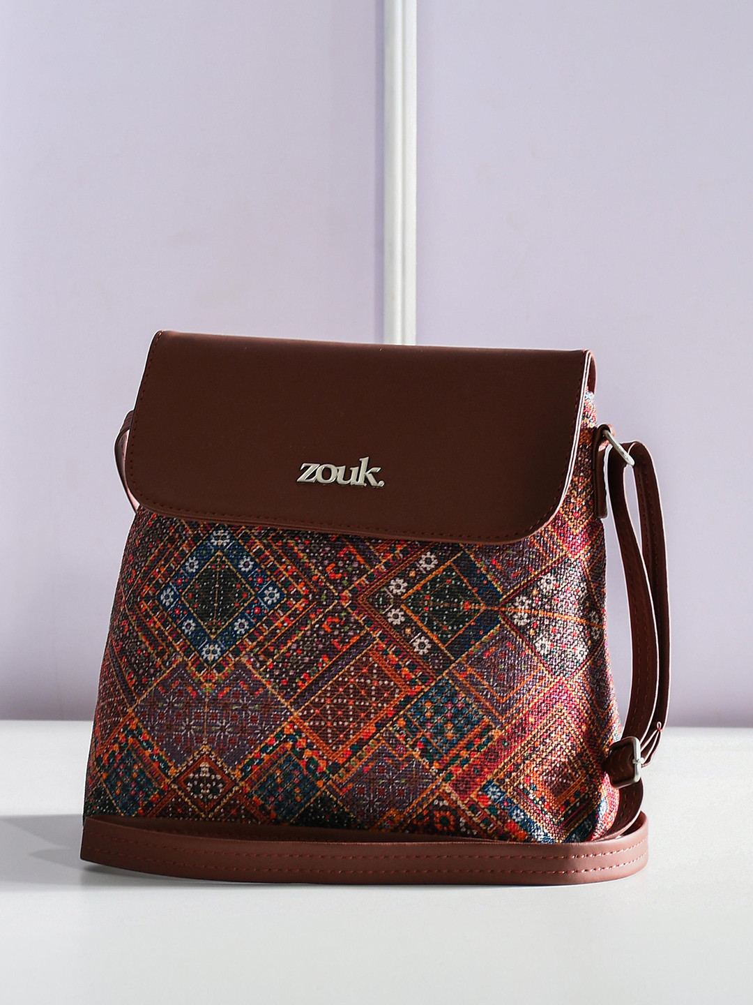 ZOUK Bhuj Rabari Women Geometric Printed Crossbody Embroidered Sling Bag
