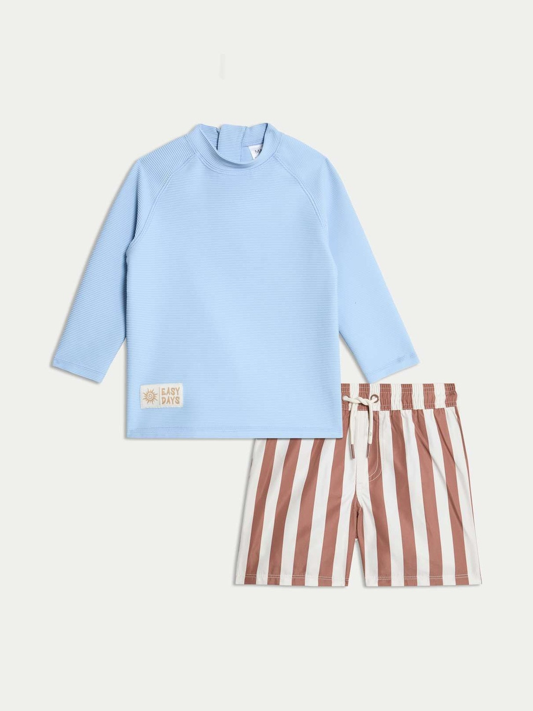 Marks & Spencer Boys Striped Round Neck Three Quarter Full Coverage Swim Set