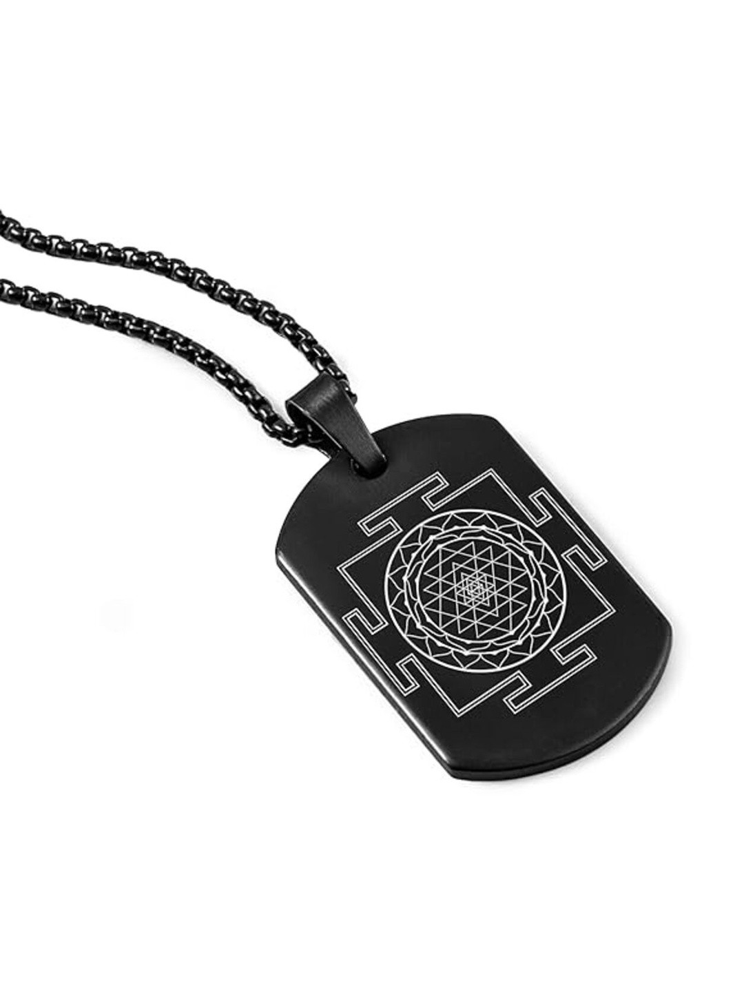 The Glitz Gallery Unisex Stainless Steel Silver-Plated Sri Yantra Pendants With Chains