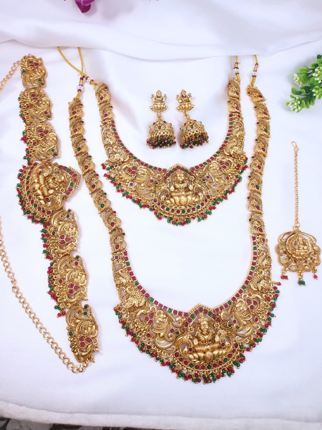 House of Pataudi Set of 5 Ethnic Brass Gold-Plated Jewellery Set