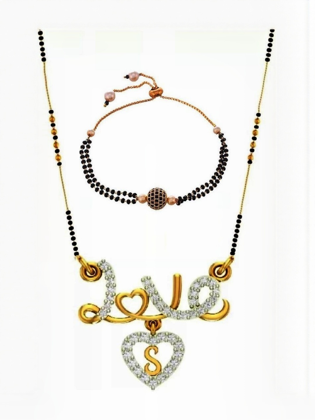 Laksh Enterprise Love Letter S Mangalsutra With a Gold-Plated Bracelet