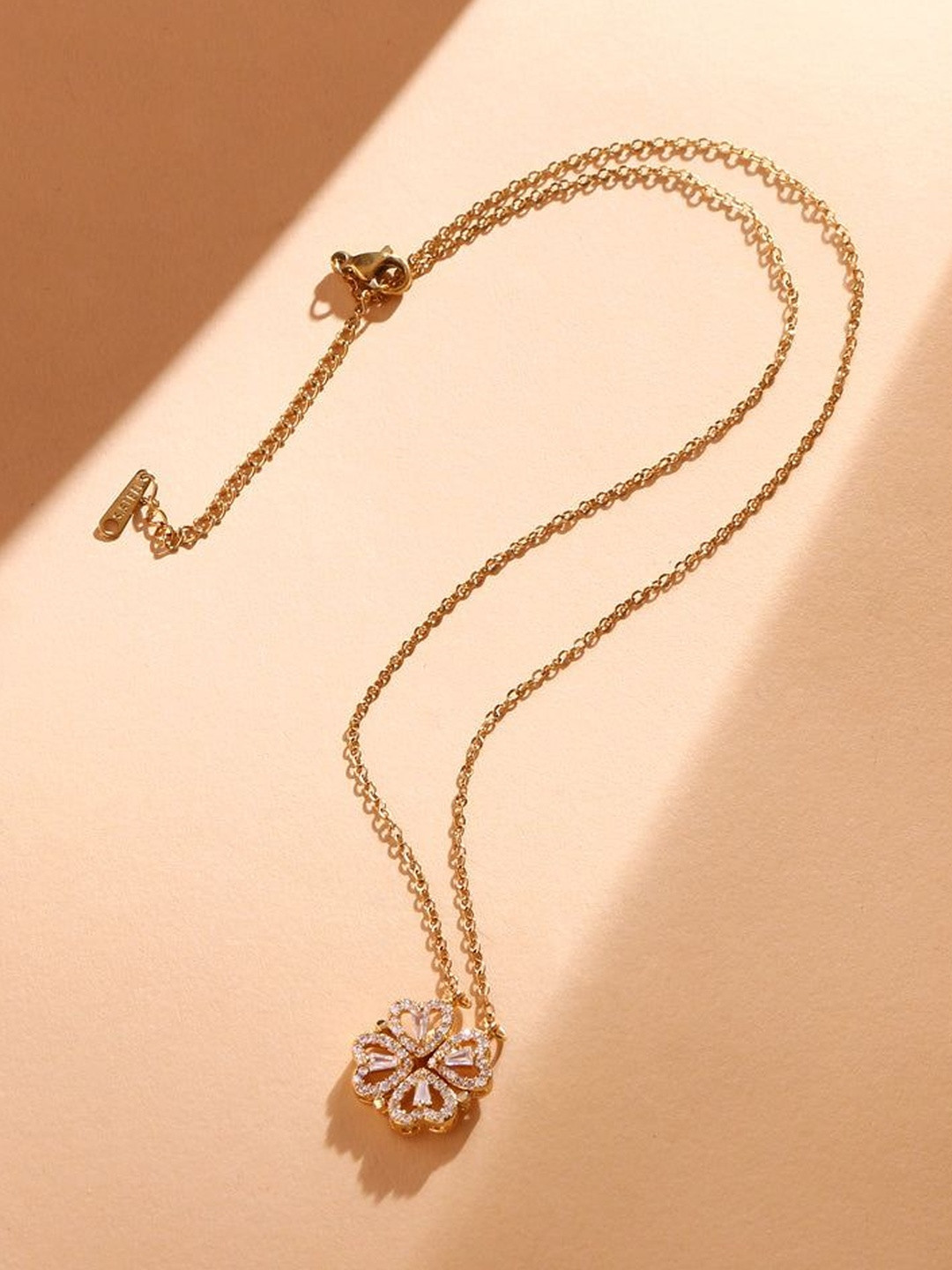 October 22 Stainless Steel 18KT Gold-Plated Zircon Studded Everlasting Charm Pendant Chain