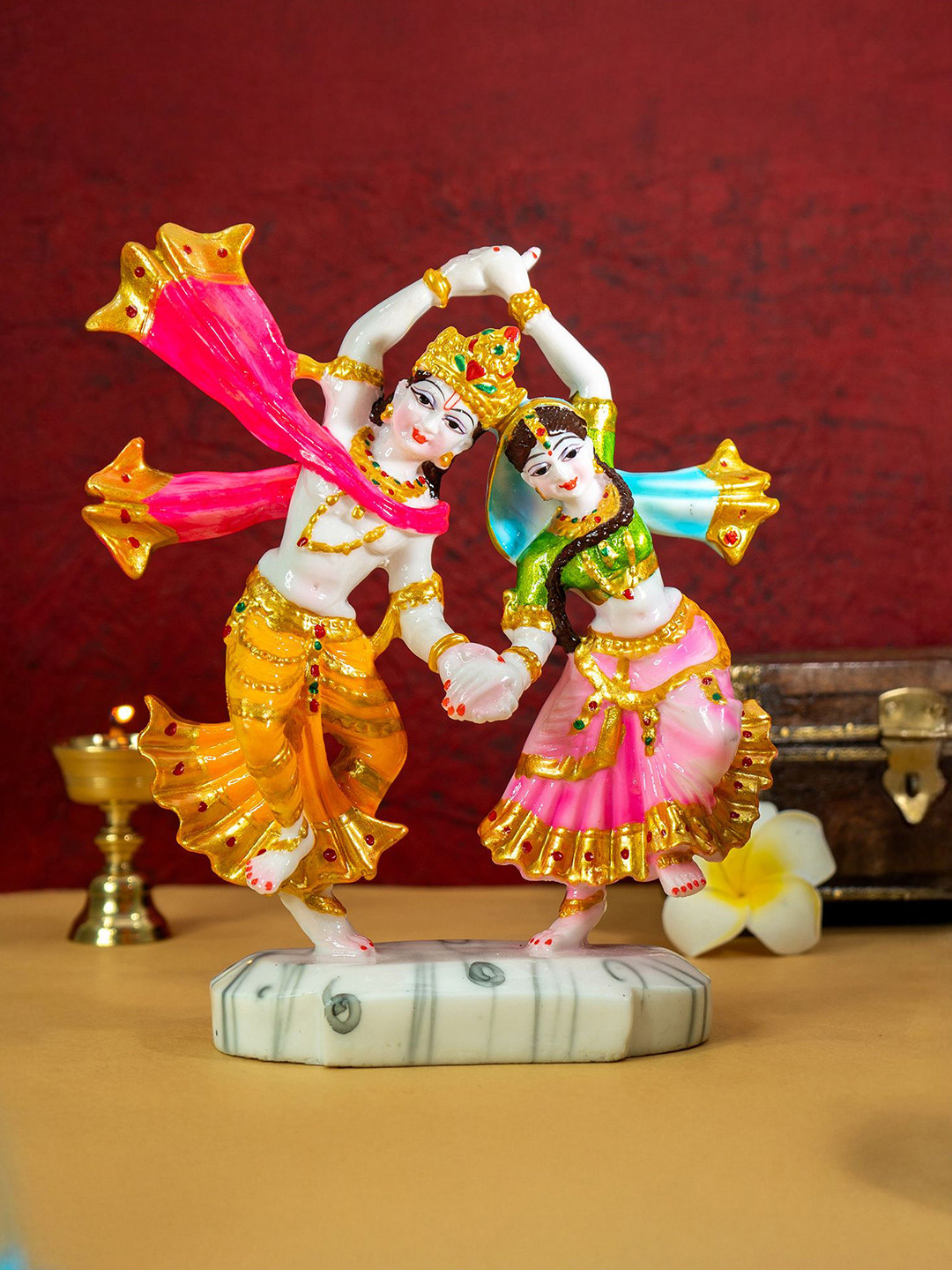 Ekhasa Colorful Dancing Radha Krishna Murti Pooja Essentials