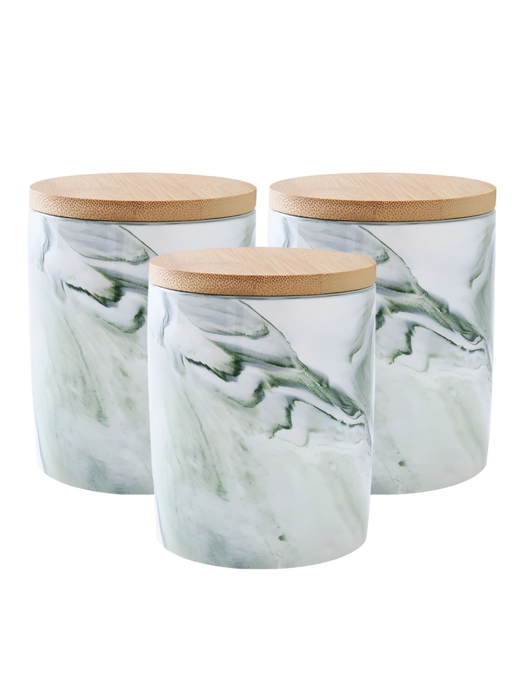 The Better Home Grey 3 Pieces Ceramic Jar Containers With Bamboo Lid-400ml each