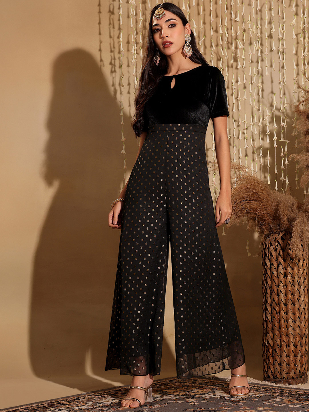 Miss Chase Women Printed Boat Neck Half Sleeve Wide-Leg Jumpsuit