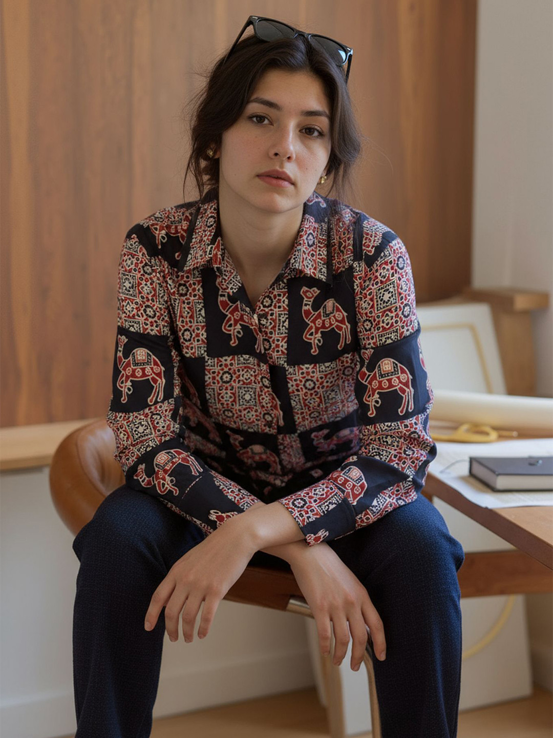Tzelynn Women Ethnic Motifs Printed Spread Collar Casual Shirt
