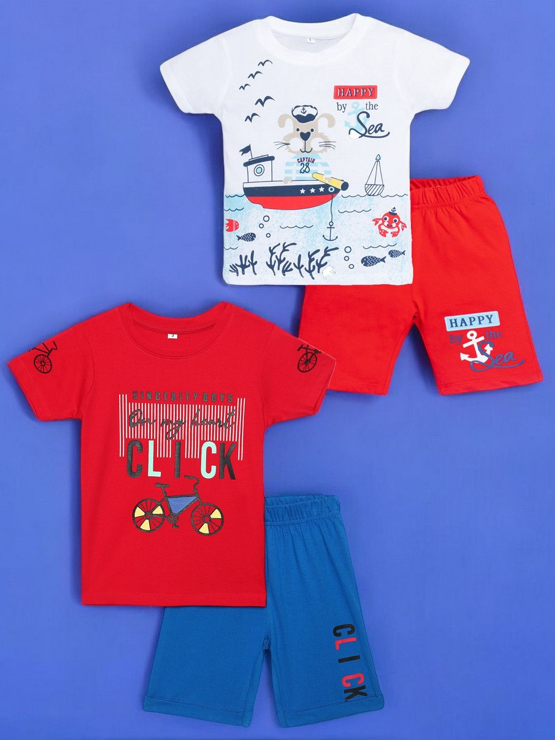 GUTI Infant Boys Pack Of 2 Printed Short Sleeves Pure Cotton T-shirts With Shorts