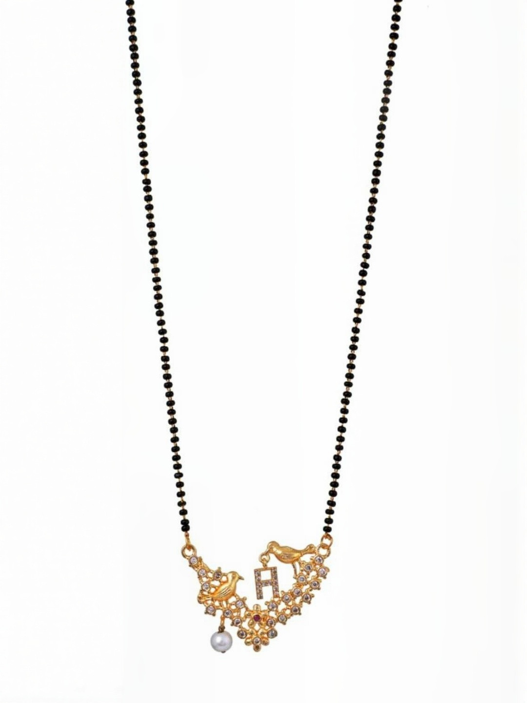 Laksh Enterprise Artificial Stones Studded & Beaded Birds Design H Alphabet Mangalsutra