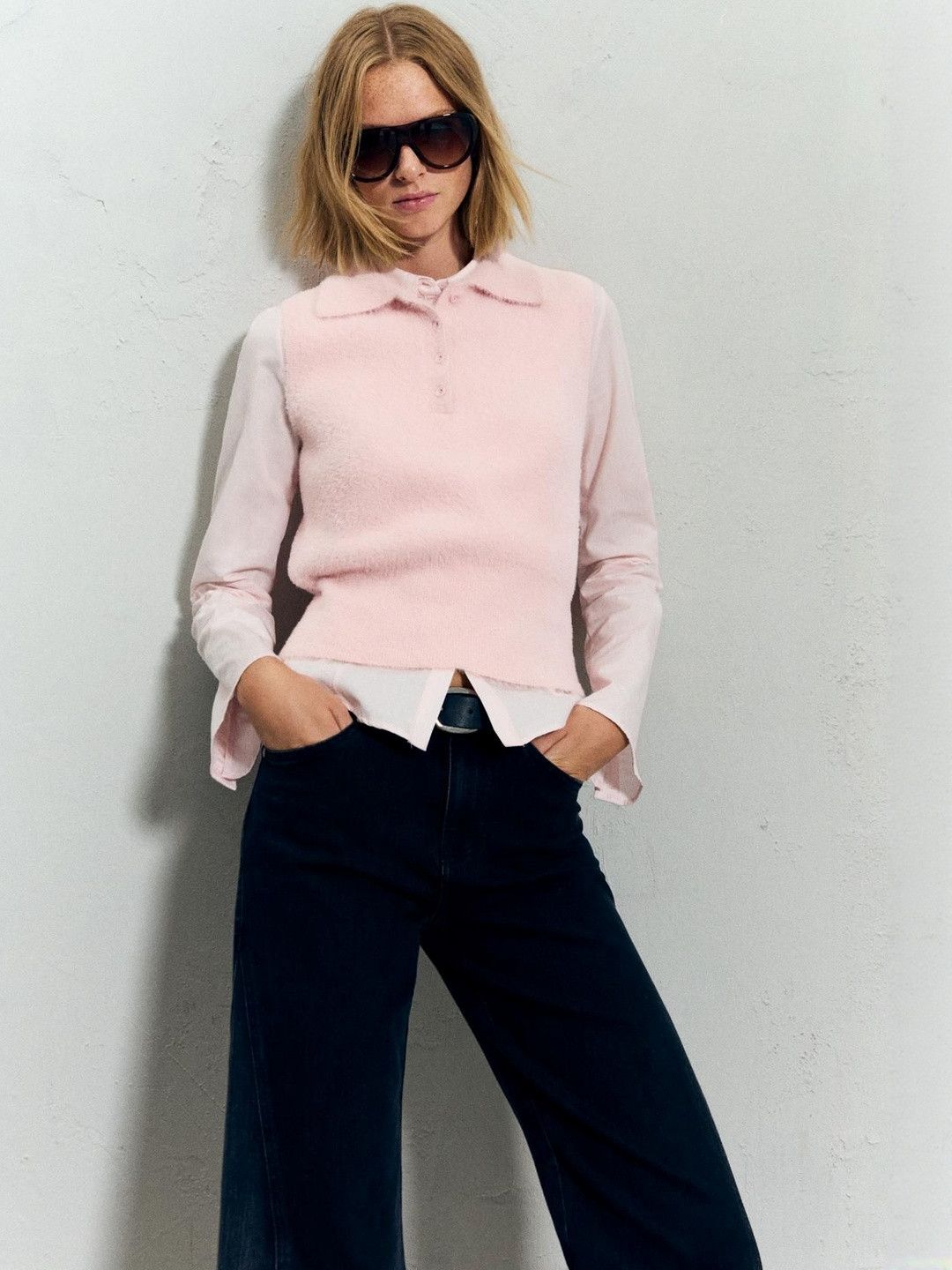 Bershka Faux Fur Polo Collar Vest