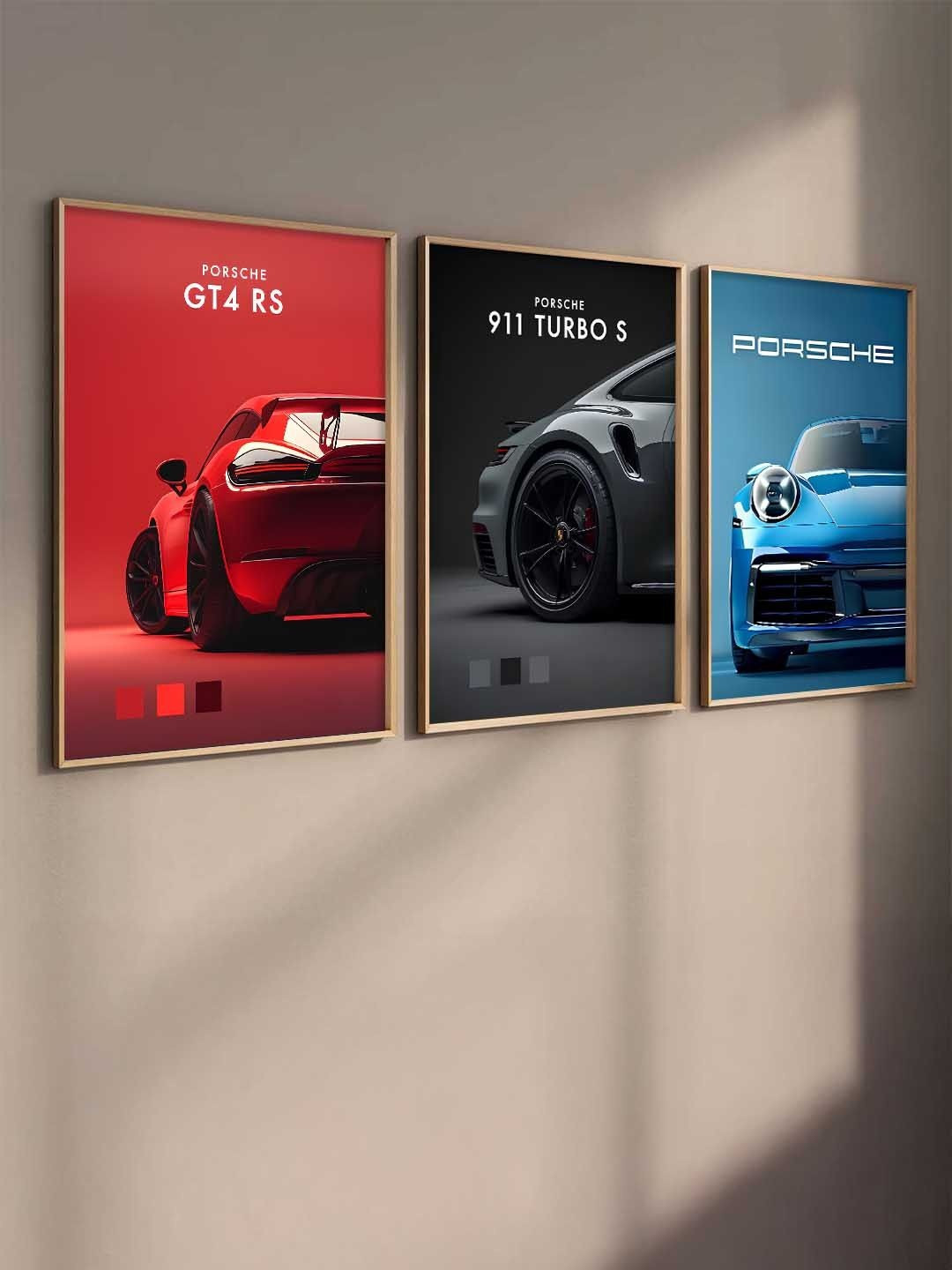 Kotart Black & Red 3 Pieces Sports Car Art Wooden Wall Paintings