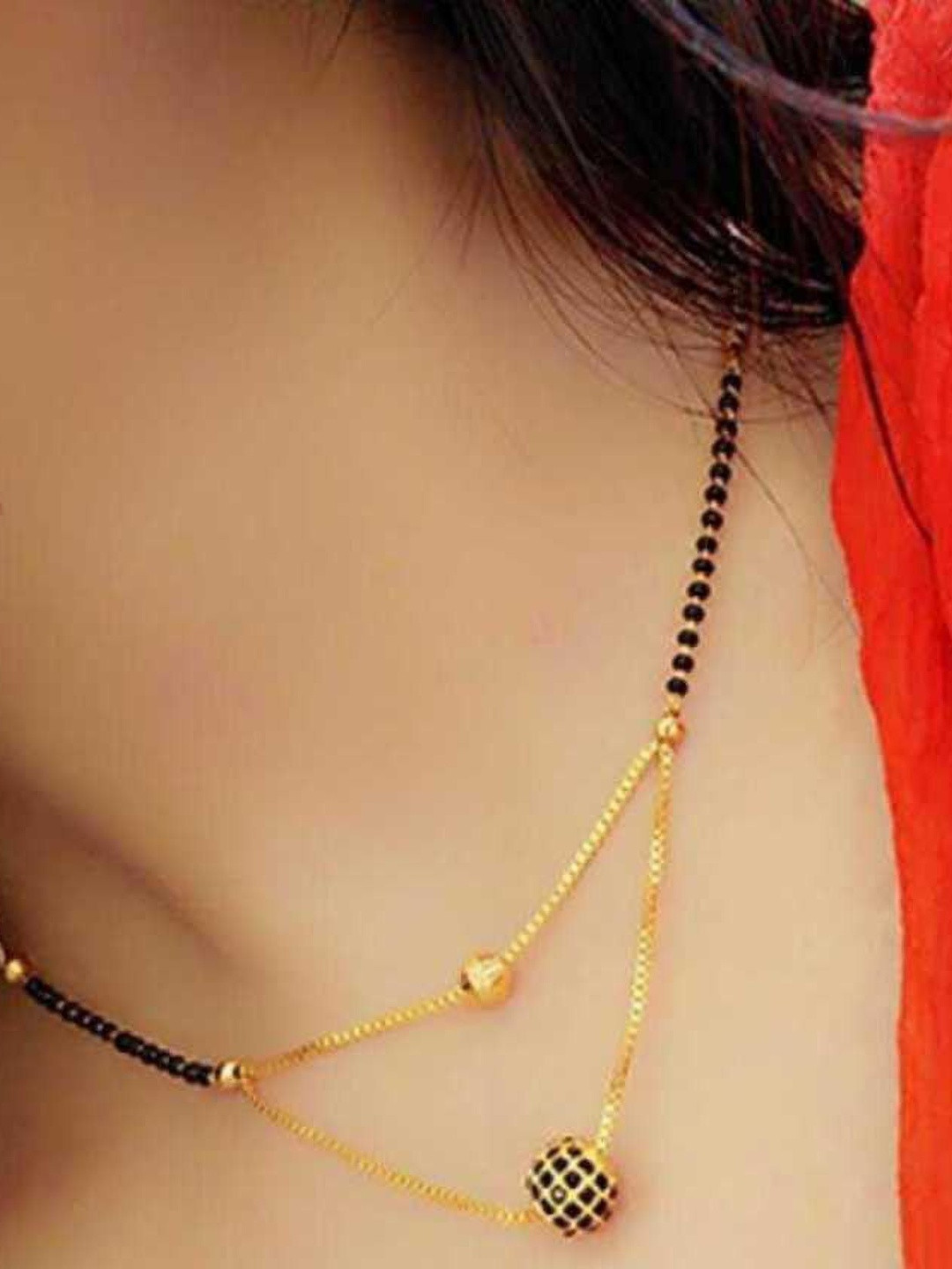 Laksh Enterprise Set Of 2 Artificial Stones Studded & Beaded Ball Design Mangalsutras
