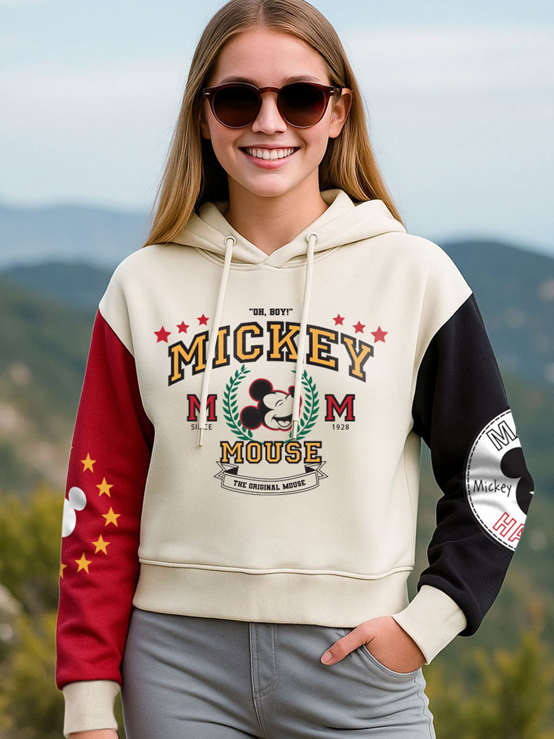 Bewakoof Heavy Duty Official Disney Merchandise Mickey Printed Oversized Crop Hoodies