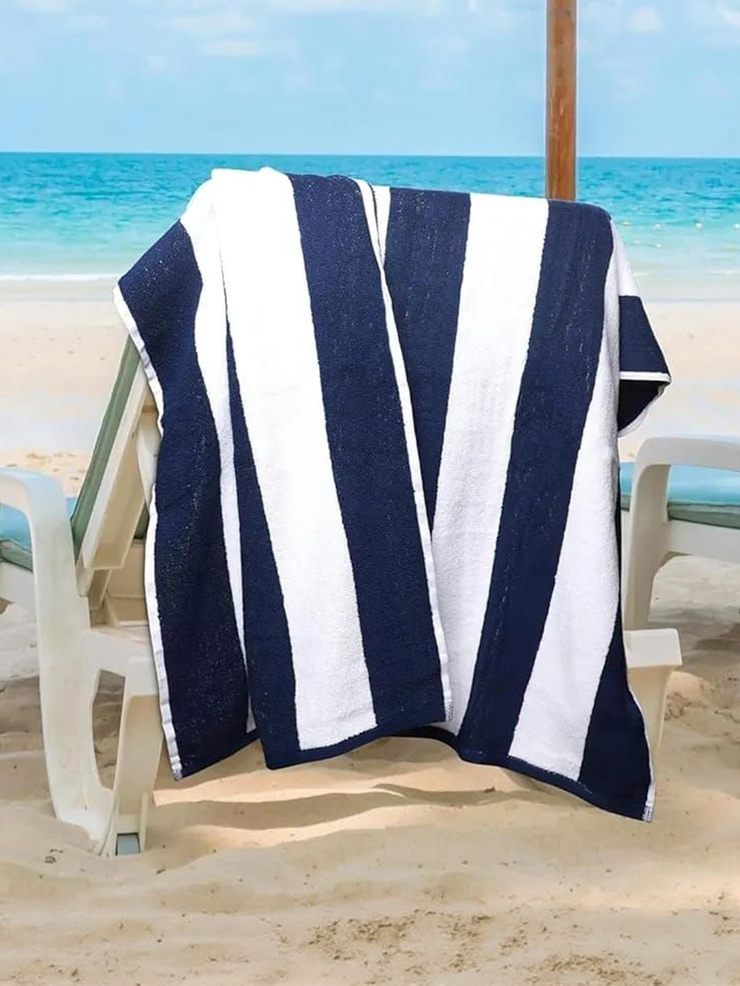 HOMEZY Blue & White Striped Cotton 450 GSM Skin Friendly Use For Regular Bath Towel