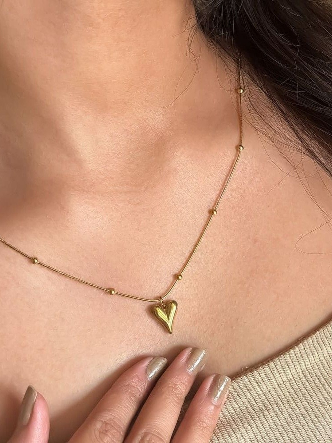 October 22 Stainless Steel 18K Gold-Plated Heart Shaped Pendants With Chains