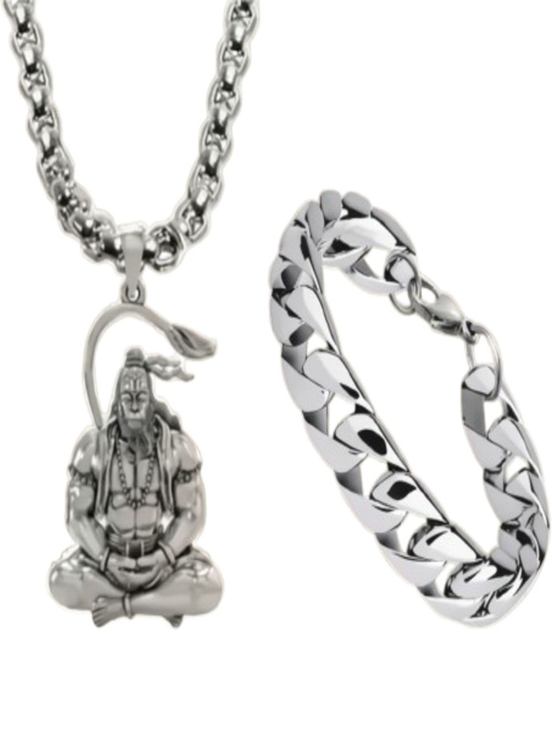 RV Jewels Unisex Set Of 2 Silver-Plated Oxidised Statement Necklace