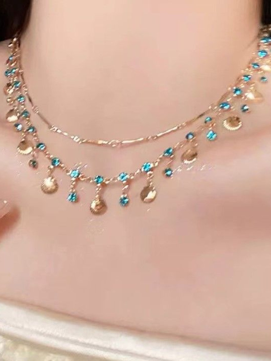 AKISON JEWELS Korean Gold-Plated Cubic Zirconia Studded Layered Necklace