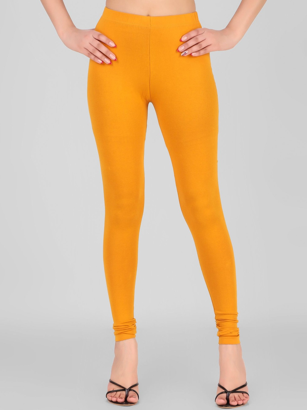 besolid Women Cotton Mid-Rise Churidar-Length Leggings